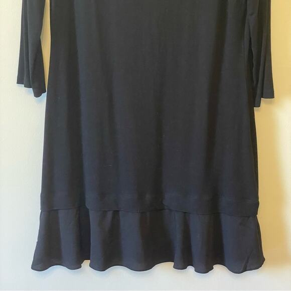 WHBM L black long sleeve dress ruffle crewneckline goth business elegant solid - Picture 3 of 7